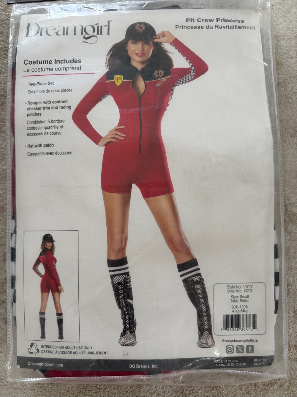 Dreamgirl Red Pit Crew Princess Costume with Black & White Checker Trim